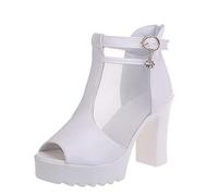 CHDWEY Sandales pour femmes talons hauts carrés talon antidérapant semelle épaisse bouche fermeture éclair maille solide couleur sandales (39 EU)