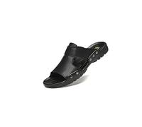 CHDWEY Sandales pour hommes Pantoufles en cuir véritable Chaussures d'été pour hommes Chaussures décontractées d'extérieur Tongs d'intérieur antidérapantes à la mode Sandales de plage (Schwarz, 7)