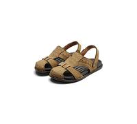CHDWEY Sandales pour hommes Sandales d'été en cuir pour hommes en plein air plage douce confortable à la main balançoire Slip-on mode classique (kaki, 9,5)