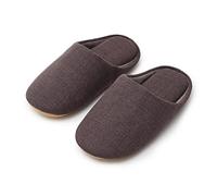 CHDWEY Tongs Utule Hommes Maison Mute Pantoufles Coton Lin Intérieur Daim Je Sole Chaussures Plates En Bois Femmes Glissières Silent Automne Printemps Hiver (Bruin, XL (insole 270mm))