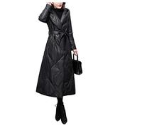 CHDWEY Veste en duvet à capuche pour femme avec ceinture à nouer pour femme - Élégant et solide - Similicuir - Longue veste en coton - Pour femme (taille S)