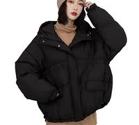 CHDWEY Veste en duvet pour femme - Couleur unie - Chaude - En duvet d'eider ample - Avec capuche - Pour l'hiver - (L)