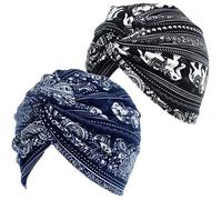 Cheap-2pcs Bonnet Turban Chimio Femme Front Croisé Coton Stretch Bonnet de Nuit Chapeaux Bandeau Foulard Chimio Mode Musulmanes