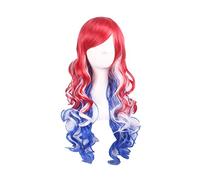 Cheap Harajuku ita Red White Blue Ombre Synthetic Hair Long Wavy Cosplay Costume Wig Colorful Christmas Party Wigs For Women