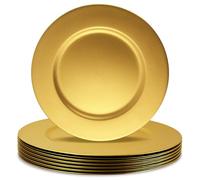 Cheardia Lot de 12 assiettes de présentation rondes en plastique doré de 33 cm pour mariage, restauration, fêtes, restaurant, maison