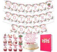 Checarzhn--No1-10pcs Ensemble De Décoration De Fête Des Mères & 3d Pop Up Carte De Voeux Pour Ma Maman D'amour,Fête Des Mères Fournitures Incluses Happy Mother's Day Bannière,Cake Toppers,Cupcake Top