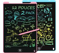 CHECARZHN--NO1-2 Pack Tablette Dessin Enfants 12 Pouces, Tablette D'Écriture Lcd Colorée, Tablettes Graphiques Avec Bouton D'Effacement &Verrouillage, Jouets Pour Filles Garçons Bleu+Rose