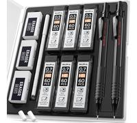 Checarzhn--No1-2 Pièces Porte-Mines Noirs Avec Étui, Criterium 0,5 Mm Et 0,7 Mm Avec Recharge De Mine Hb Et Gommes, Crayon Mécanique Pour L'art, Le Dessin, L'écriture, L'esquisse