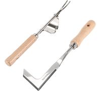 CHECARZHN--NO1-2Pcs Désherbeur Manuel,Outil De Désherbage En Acier Inoxydable,Weeder De Jardin,Fourche De Jardinage,Désherbeur À Racines,Avec Manche Ergonomique En Bois Naturel,Pour Désherber Votre J