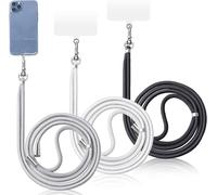 Checarzhn--No1-3 Pièces Tour De Cou Telephone Portable, Détachable Cordon Téléphone Attache Laniere Collier Telephone Cou, Ajustable Bandoulière Corde Ficelle Telephone Universel (Noir Blanc Gris)