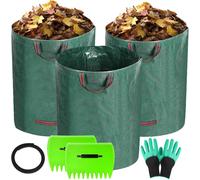 CHECARZHN--NO1-3 X 272L Sacs À Déchets De Jardin, Sacs De Jardin Réutilisables, Sac Jardin Dechets Pliables Avec Une Pince À Feuilles Et Des Gants De Jardinage, Pour Mortes Et Branches