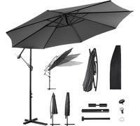 CHECARZHN--NO1-3M Parasol De Jardin, Parasol Déporté Avec Manivelle, Protection Upf 50+, Inclinable, Fonction Rotative, Gris