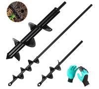 CHECARZHN--NO1-3Pcs Tariere Pour Perceuse Mèche Jardin Ø 80Mm×300Mm+ Ø 40Mm×420Mm+ Ø 40Mm×220Mm Foreuse Jardin En Spirale Avec Gants Jardinage - Rapidement Creuser Des Trous - Outil Foret Tariere Per