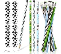 Checarzhn--No1-48 Pièces Thème Football 24 Crayons De Football Et 24 Gommes De Football Anniversaire Football Garcon Crayons De Bois Pochette Cadeau Football Pour Enfants Bureau Fourniture Scolaire
