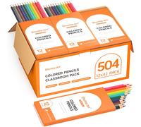 Checarzhn--No1-504 Crayon De Couleurs, 12 Couleurs Vibrantes, Pack De 42, Pochette Crayon De Couleur Pré-Taillé, Fournitures Scolaires Pour Enfants Pour Salle De Classe Et École