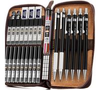 Checarzhn--No1-6 Pièces Crayons Mécaniques Avec Étui En Cuir, Porte Mines De 0,3 Mm, 0,5 Mm, 0,7 Mm, 0,9 Mm Et 2 Mm Pour Croquis Et Écriture, Criterium Avec 18 Tubes De Recharges (Couleurs 6b 4b 2b H