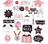 Checarzhn--No1-Accessoire De Photomaton De Rem De Diplôme, Rose Et Noir Décoration De Classe De 2025 Chapeau De Rem De Diplôme Lunettes Panneaux De Fête De Rem De Diplôme 2025