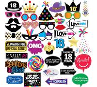 CHECARZHN--NO1-Accessoires Pour Photomaton De Fête Pour 18E Anniversaire - 40 Pièces - Fournitures, Décorations Et Accessoires Amusants Pour 18E Anniversaire