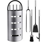 CHECARZHN--NO1-Amagabeli 4 Pièces Outils De Cheminée Set Argent Fer Forgé Outils De Cheminée Fer Porte-Bûches Stand Pinces À Feu Pelle Pinceau Antique Cheminée Poker Poêle À Bois Décor Ensemble D'Out