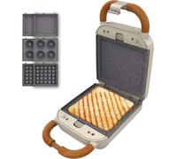 Checarzhn--No1-Appareil À Sandwichs Rock'ntoast Retro One Beige. Machine À Sandwich Rétro 700w, 3 Plaques Pour Sandwiches, Gaufres Et Beignets, Revêtement Rockstone, Indicateur Lumineux, Base Antidéra