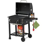 Checarzhn--No1-Barbecue Au Charbon De Bois Avec Couvercle, Barbecue Avec Roulettes, Hauteur Réglable, Barbecue De Jardin Xxl, Noir/Argent, 1 Pièce