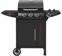 CHECARZHN--NO1-Barbecue Gaz À 3+1 Brûleurs En Acier Inoxydable, Gril À Gaz Sur Chariot De Puissance 11,5 Kw Avec Tablette Et Thermomètre, 2 Roues Et 1 Porte, Adapté Pour Jardin Et Extérieure, Noir