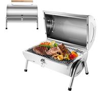 CHECARZHN--NO1-Barbecue Portable 2 En 1 Barbecue À Charbon Inox Bbq Grill Mini Barbecue De Table Transportable Pour Jardin Balcon Voyage Camping - Argent