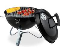Checarzhn--No1-Barbecue Portable, Grill Rond, Ø 37 Cm, Pour Table, Jardin, Balcon, Avec Couvercle, Bac À Charbon, Noir