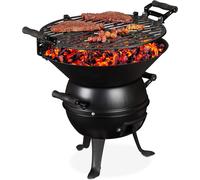 CHECARZHN--NO1-Barbecue Tonneau, Fonte De Fer Et Acier, Réglable Hauteur, Portable, Charbon De Bois, Grillage D.35 Cm,Noir