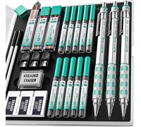 Checarzhn--No1-Blocky Gear 2mm Porte Mine En Coffret, 3 Pièces Criterium En Métal Avec 13 Mines De 2mm (Hb 2b 2h 4b 4h 6b & Couleurs), Gommes Pour Menuisier, Écriture, Dessin, Ébénisterie