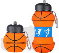 Checarzhn--No1-Bouteille Bouteille D'eau En Silicone Pour Le Basketball - Gourde Pour Enfants Pliable 550 Ml Bouteille De Sport Étanche, Portable Bouteille Avec Mousqueton Sans Bpa Très Résistant Pou
