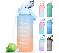 Checarzhn--No1-Bouteille D'eau De Motivation 2 L Sans Bpa Avec Marquage De Temps Et Couvercle De Verrouillage, Bouteille D'eau Anti-Fuite Avec Paille Et Poignée Portable, Couleur Bleu