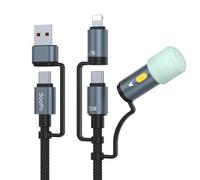 Checarzhn--No1-Câble De Charge Multi-Usb C 100w 5a 6,6 Pieds Avec Lumière Led Pour Le Camping,Câble De Charge Rapide 5 En 1 C/A Vers C/Ip,Câble En Nylon De Type C Pour Téléphone,Tablette,Ordinateur Po
