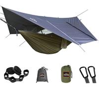 CHECARZHN--NO1-Camping Hammock Avec Moustiquaire Et Bâche De Pluie, Hamac Double Portable Avec Deux Sangles D'Arbre, Hamac En Nylon 210T Et Ensemble Bâche Imperméable Pour La Randonnée, Le Camping