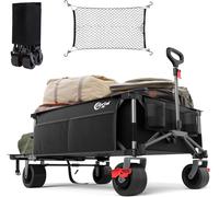 CHECARZHN--NO1-Chariot De Plage Pliable, 600L Chariot De Transport À Roulettes Tout Terrain Poignée Réglable Charrette Pour Extérieur Camping Pique-Nique Avec Filet À Bagages Roue Amovibles De 16 Cm