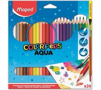 Checarzhn--No1-Color'peps - Crayons De Coloriage Aqua Pour Aquarelle Mine Résistante - Set De 24 Crayons De Couleurs Aquarellables + 1 Pinceau