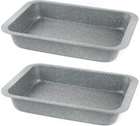 Checarzhn--No1-Combo-8051a Marblestone Lot De 2 Plats À Rôtir Antiadhésifs En Acier Carbone Gris Durable Sans Pfoa, Viande, Poisson Et Légumes, Passe Au Four Jusqu'à 220 °C, Facile À Nettoyer