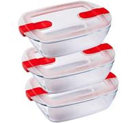 Checarzhn--No1-Cook & Heat - Lot De 3 Boites Rectangulaires Identiques - 1,1l - Verre Borosilicate - Lunchbox - Couvercle Hérmétique Spécial Micro-Onde - Made In France