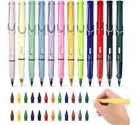 Checarzhn--No1-Crayon Éternel En Métal, 12 Crayons Sans Encre, Crayon Sans Encre Infini Avec Gomme, Le Crayon Éternel Sans Fin, Ensemble De Papeterie, Crayons De Couleur Effaçables, Avec 24 Plumes De