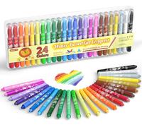 Checarzhn--No1-Crayons De Cire, Set De 24 Couleurs De Craies De Cire Pour Les Tout-Petits, Non Toxique, Effet Crayon-Craie-Aquarelle, Crayons Aquarellables Idéal Sur Papier,Verre,Miroir