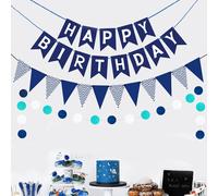 Checarzhn--No1-Décoration D'anniversaire, Bleu Marine Joyeux Anniversaire Bannière Fanion Chaîne Cercle Point Guirlande Décorations Fête D'anniversaire Réutilisable Pour Tout Le Monde
