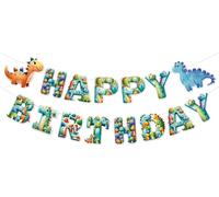 Checarzhn--No1-Dino Happy Birthday Guirlande Multicolore Dinosaure Décoration D'anniversaire Bannière D'anniversaire Dinosaure Kit De Décoration D'anniversaire Guirlande De Dinosaures Bannière De Fêt