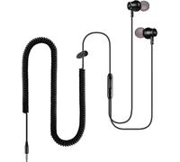 CHECARZHN--NO1-Extra Long Casque Filaire Pour Tv Avec 12 Pieds À Ressort Enroulé Câble D'Extension, Écouteurs Intraauriculaires Pour Périphériques De Sortie Audio 3,5 Mm Stéréo, Métal, Bass Écouteurs