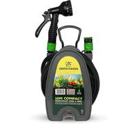 CHECARZHN--NO1-Green Haven Enrouleur De Tuyau Compact ¿ Enrouleur De Tuyau D'Arro Renforcé Léger Et Durable De 9,1 M Avec 7 Buses De Pistolet Pulvérisateur Réglables, Rangement Facile, Compact, Parfa
