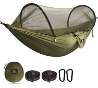 Checarzhn--No1-Hamac De Camping Ultra-Léger Hamac En Filet Anti-Moustiques Capacité De Charge De 300 Kg, Nylon De Parachute Respirant À Séchage Rapide 2 Mousquetons Haut De Gamme, 2 X Élingues En