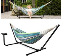 CHECARZHN--NO1-Hamac Sur Pied Exterieur Pour Des Heures De Détente, Hamacs 2 Personnes Avec Toile En Coton, Support Portable Et Solide En Acier Revêtu, Extérieur Ou Intérieur, Sac Transport Inclus