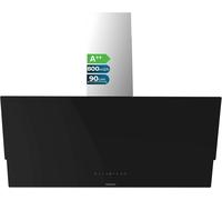 CHECARZHN--NO1-Hotte Aspirante Inclinée Décorative 90Cm Bolero Flux Dt 908001 Glass Black A++. Finition Verre Noir, Cheminée Inox, Aspiration 800M3/H, Moteur 210W, Filtre Charbon