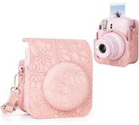 CHECARZHN--NO1-Instax Mini 12 Étui Pour Appareil Photo Fuji Mini 12 Instant Film ¿ Étui De Protection En Cuir Pu Dans Différents Motifs Avec Bandoulière Réglable, Rose Foncé, Étui Pour Appareil Photo