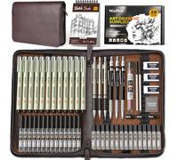 Checarzhn--No1-Kit De 58 Fournitures De Dessin Artistique Dans Un Étui En Cuir, Porte Mines D'art Avec 6 Criterium En Métal De 0,5, 0,7, 0,9 Et 2 Mm, Stylo 12 Microns, Carnet De Croquis, 30 Recharges