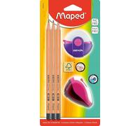 Checarzhn--No1-Kit De Démarrage Pour Élèves En Bois Certifié Fsc - 3 Crayons Black'peps, 1 Gomme Zenoa, 1 Taille-Crayon Clean - Vert, Rose, Bleu - Couleur Aléatoire - 5 Pièces (1 Paquet)